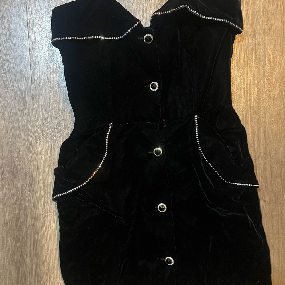 80s Victor Costa For Saks Fifth Avenue Black Velvet Strapless Dress Sz 10 - Picture 2 of 6